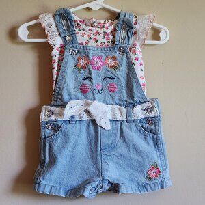 Little Lass Girls 2 Piece Overall Short Outfit W/Pockets Size 3/6M